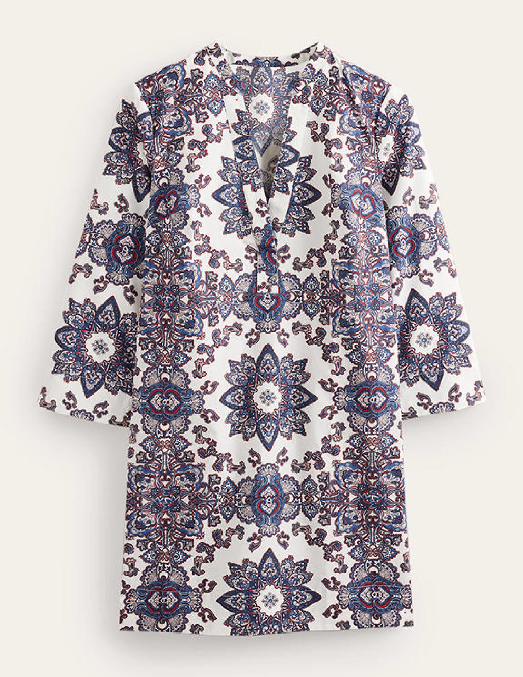Notch Neck Mini Shift Dress-Ivory, Paradise Paisley - Image 5