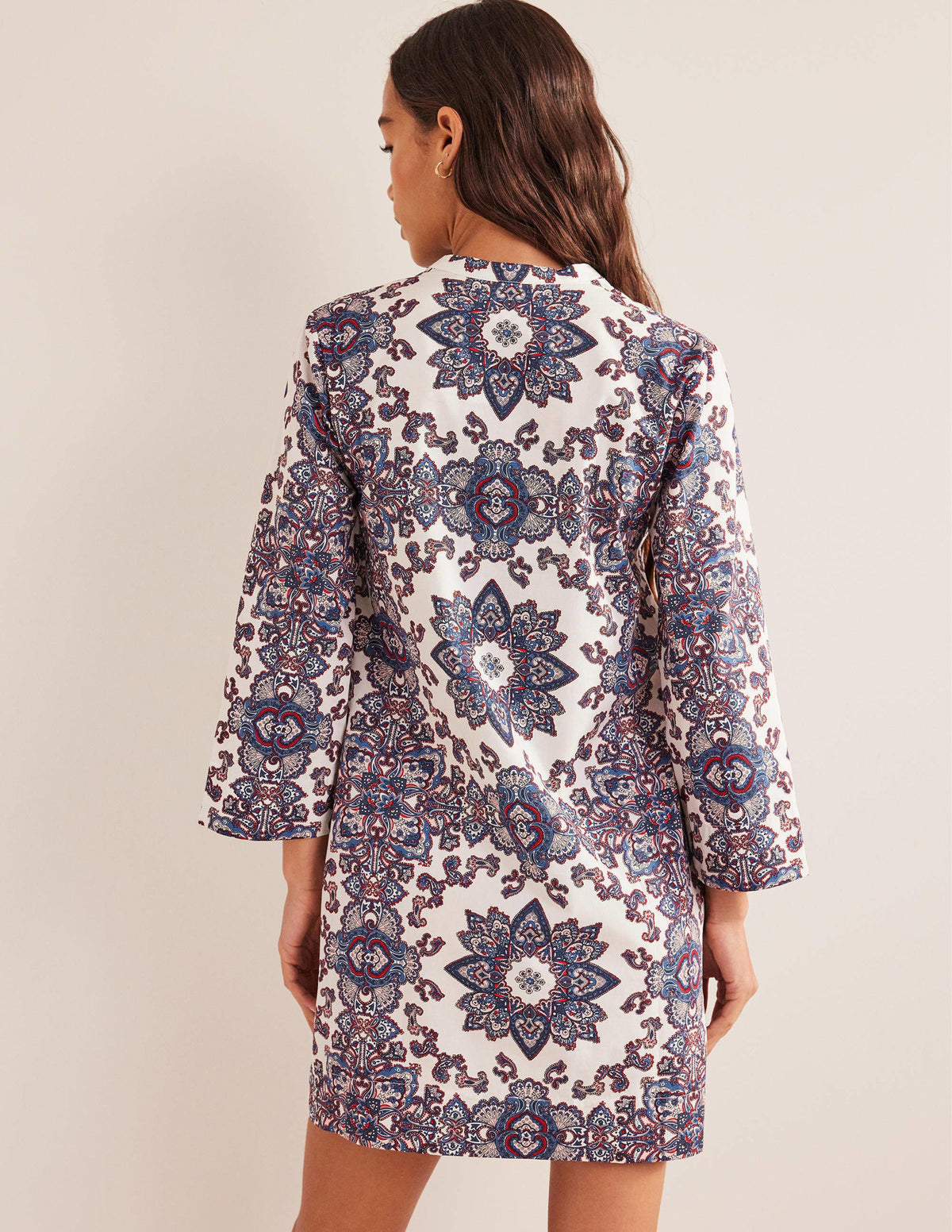 Notch Neck Mini Shift Dress-Ivory, Paradise Paisley - Image 3