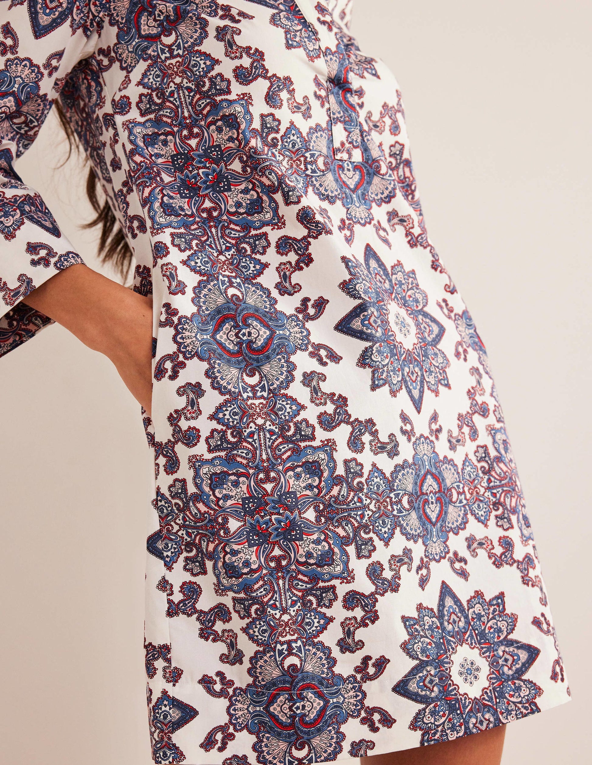 Notch Neck Mini Shift Dress-Ivory, Paradise Paisley-4