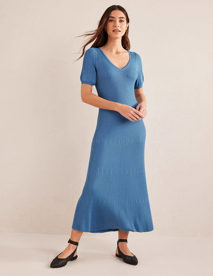 Angled Empire Knitted Dress-Porcelain Blue-1
