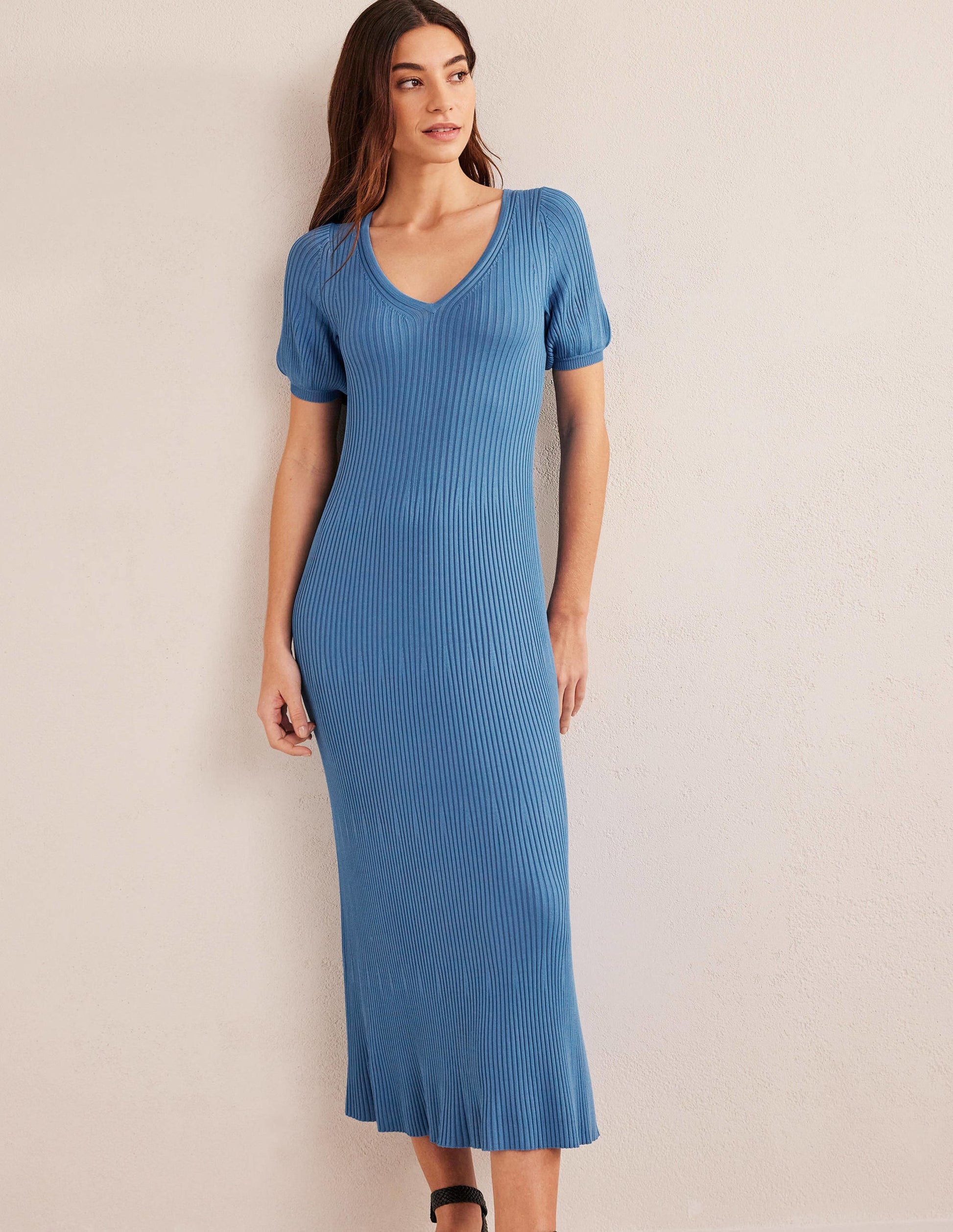 Angled Empire Knitted Dress-Porcelain Blue-4