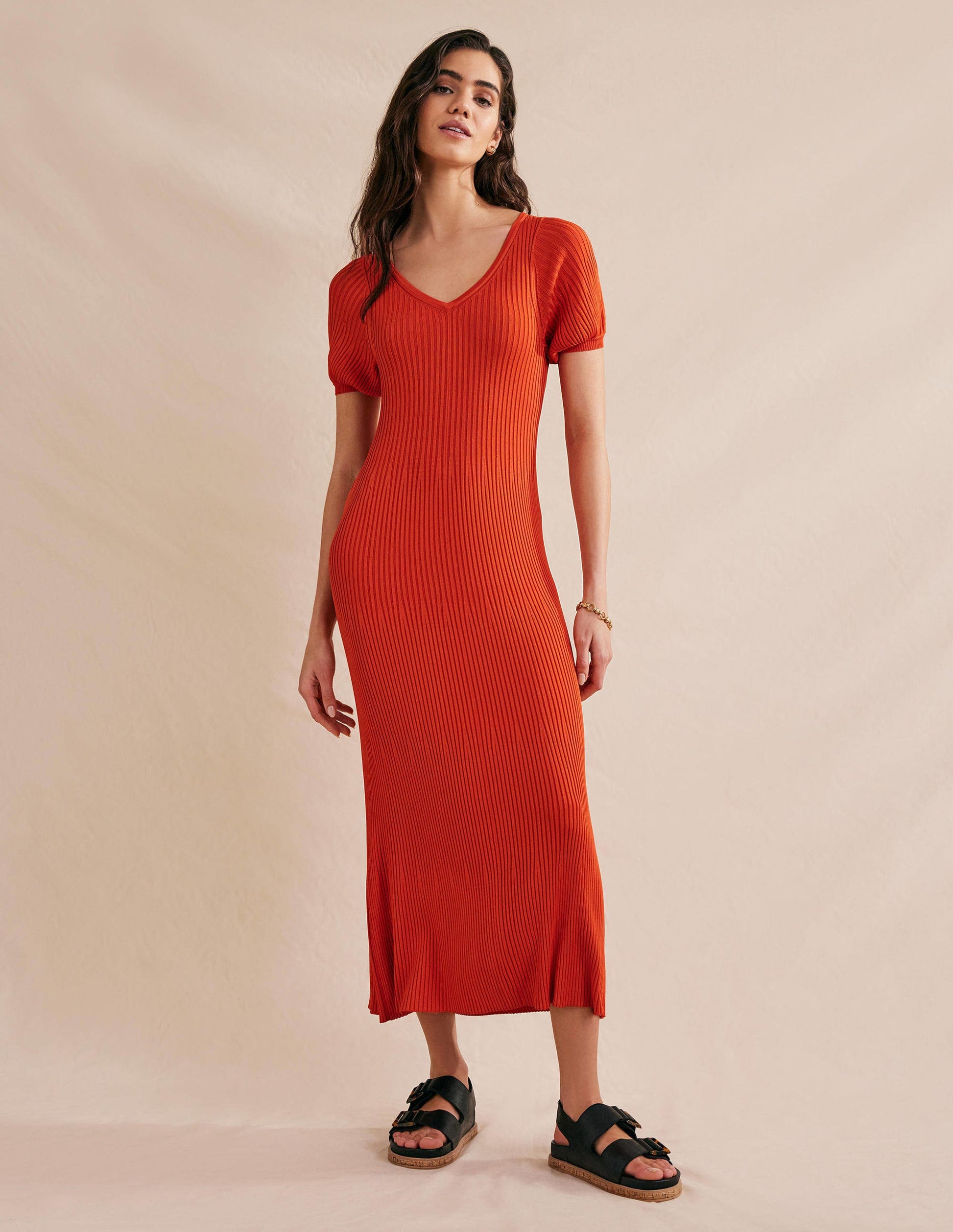 Angled Empire Knitted Dress-Kumquat-2