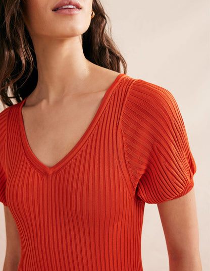Angled Empire Knitted Dress-Kumquat-3
