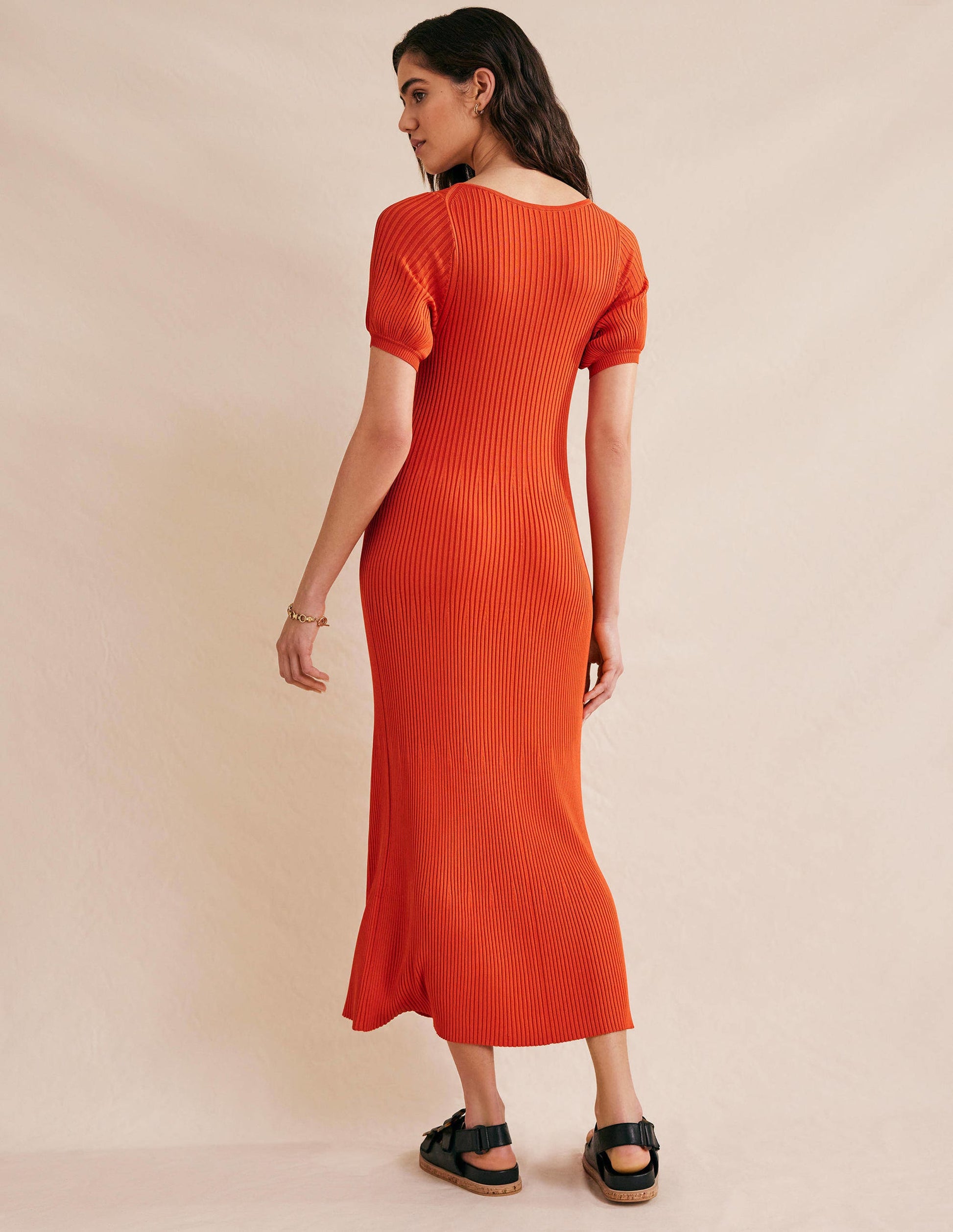 Angled Empire Knitted Dress-Kumquat-4