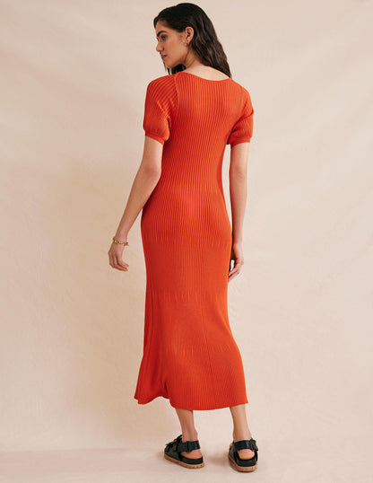 Angled Empire Knitted Dress-Kumquat-4