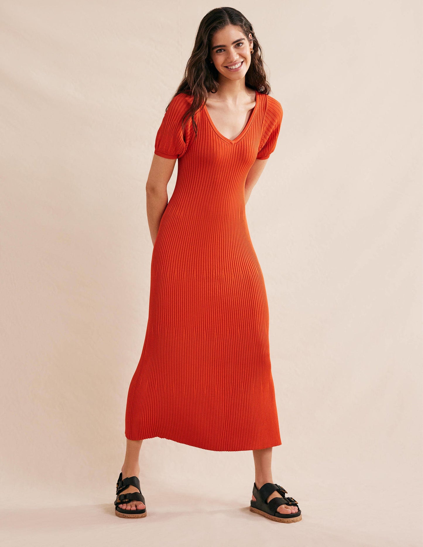 Angled Empire Knitted Dress-Kumquat