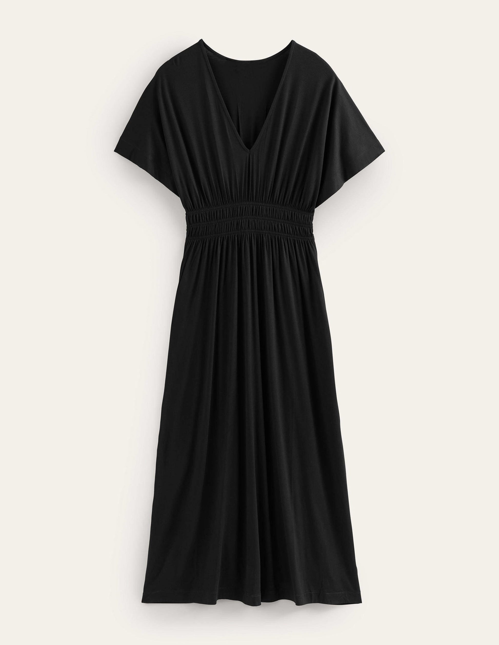 Smock Waist Jersey Maxi Dress-Black-5