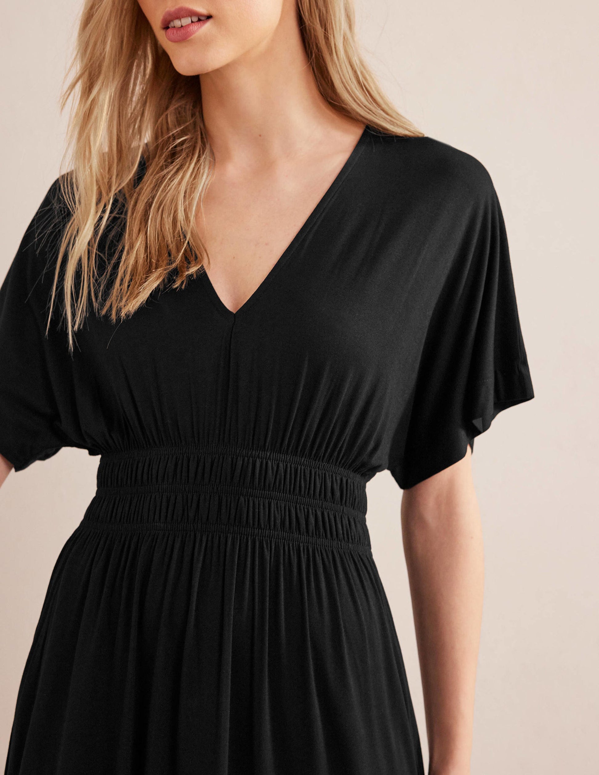 Smock Waist Jersey Maxi Dress-Black-2