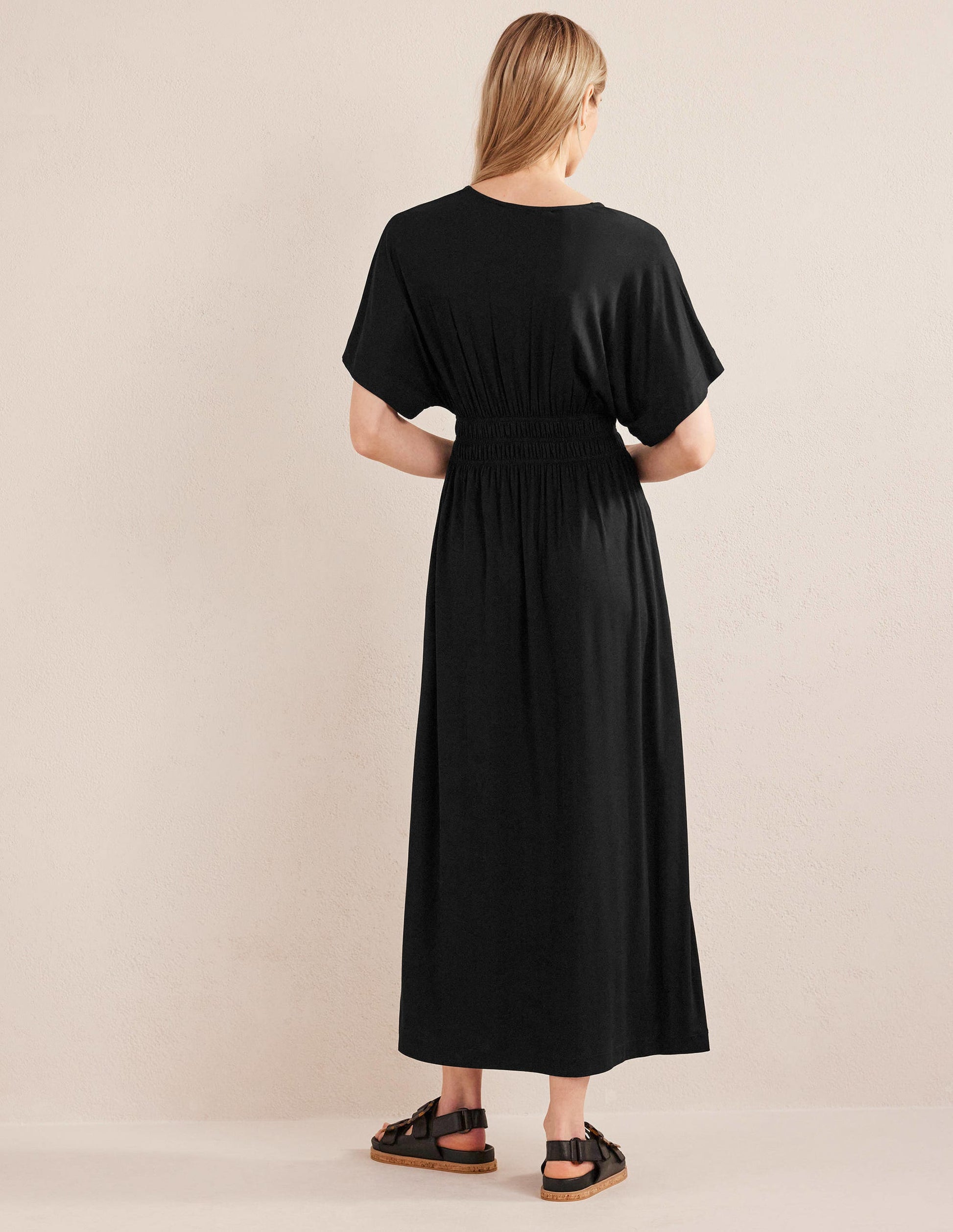 Smock Waist Jersey Maxi Dress-Black-3
