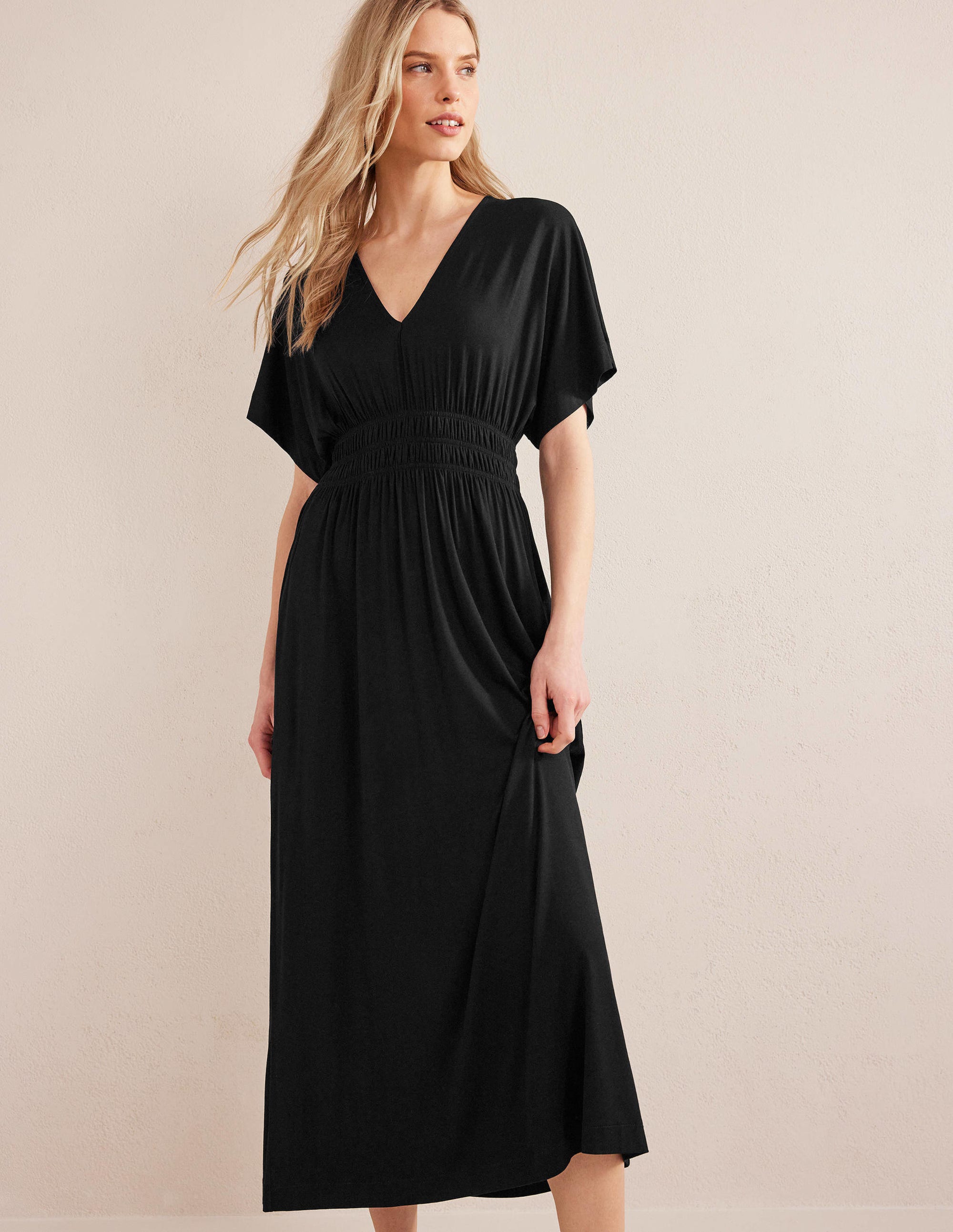 Smock Waist Jersey Maxi Dress-Black - Image 4