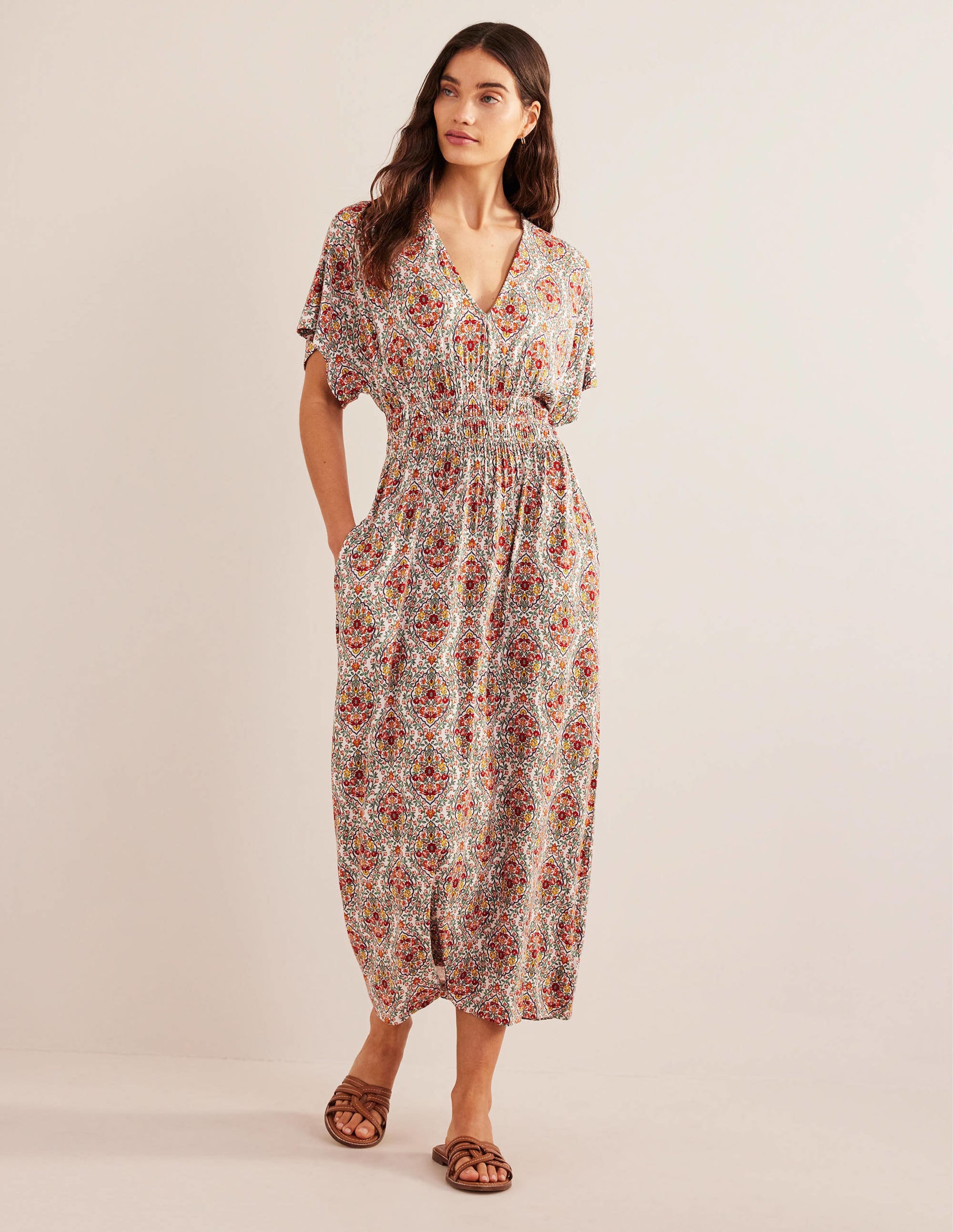 Smock Waist Jersey Maxi Dress-Multi, Vine Terrace - Image 1