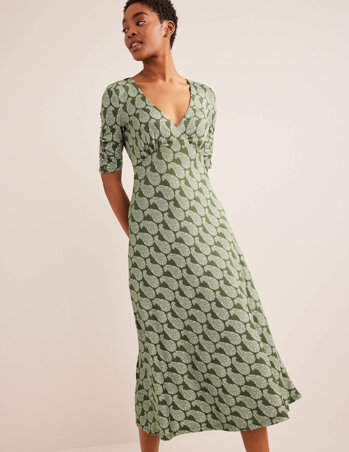 Rebecca Jersey Midi Tea Dress-Spruce, Sweet Paisley-1