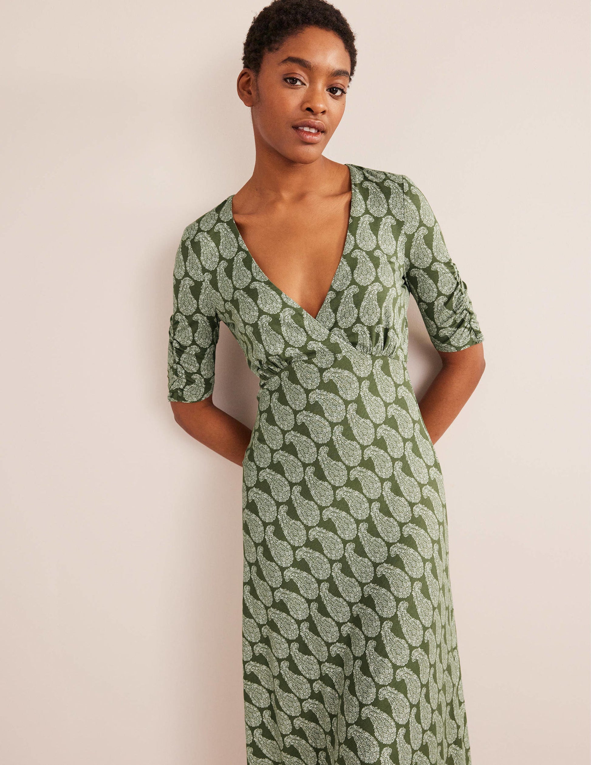 Rebecca Jersey Midi Tea Dress-Spruce, Sweet Paisley-4