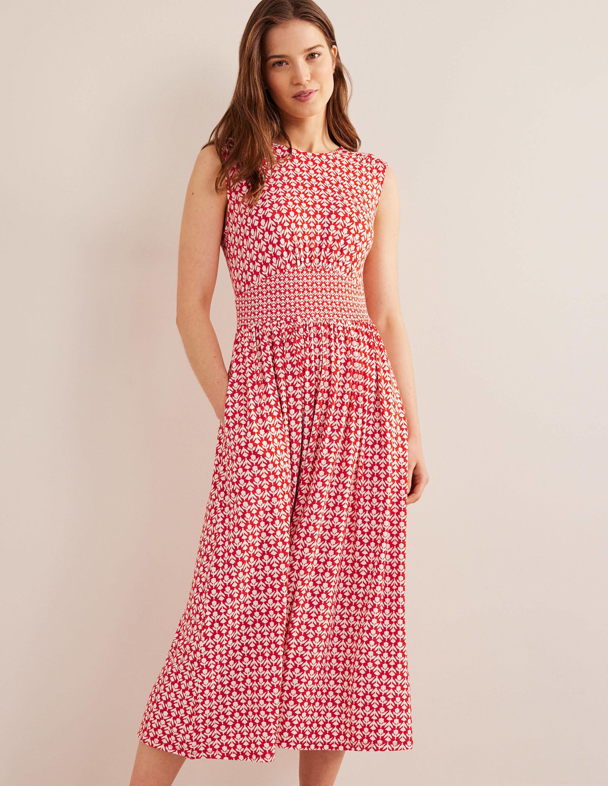 Thea Sleeveless Midi Dress-Vermillion, Tulip Pop - Image 1