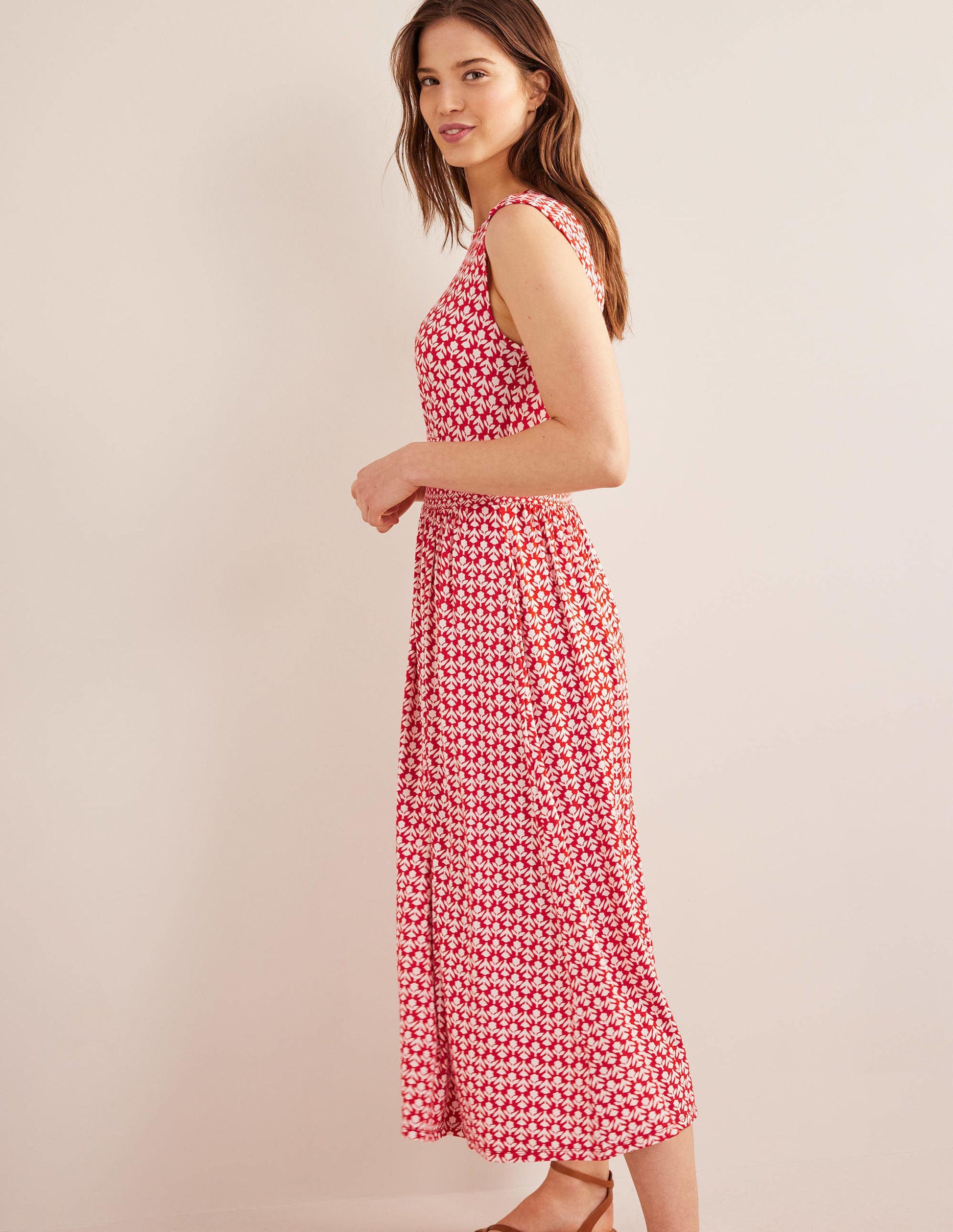 Thea Sleeveless Midi Dress-Vermillion, Tulip Pop-4