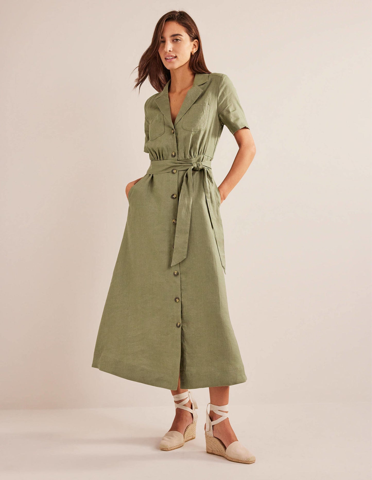 Linen Maxi Shirt Dress-Spruce