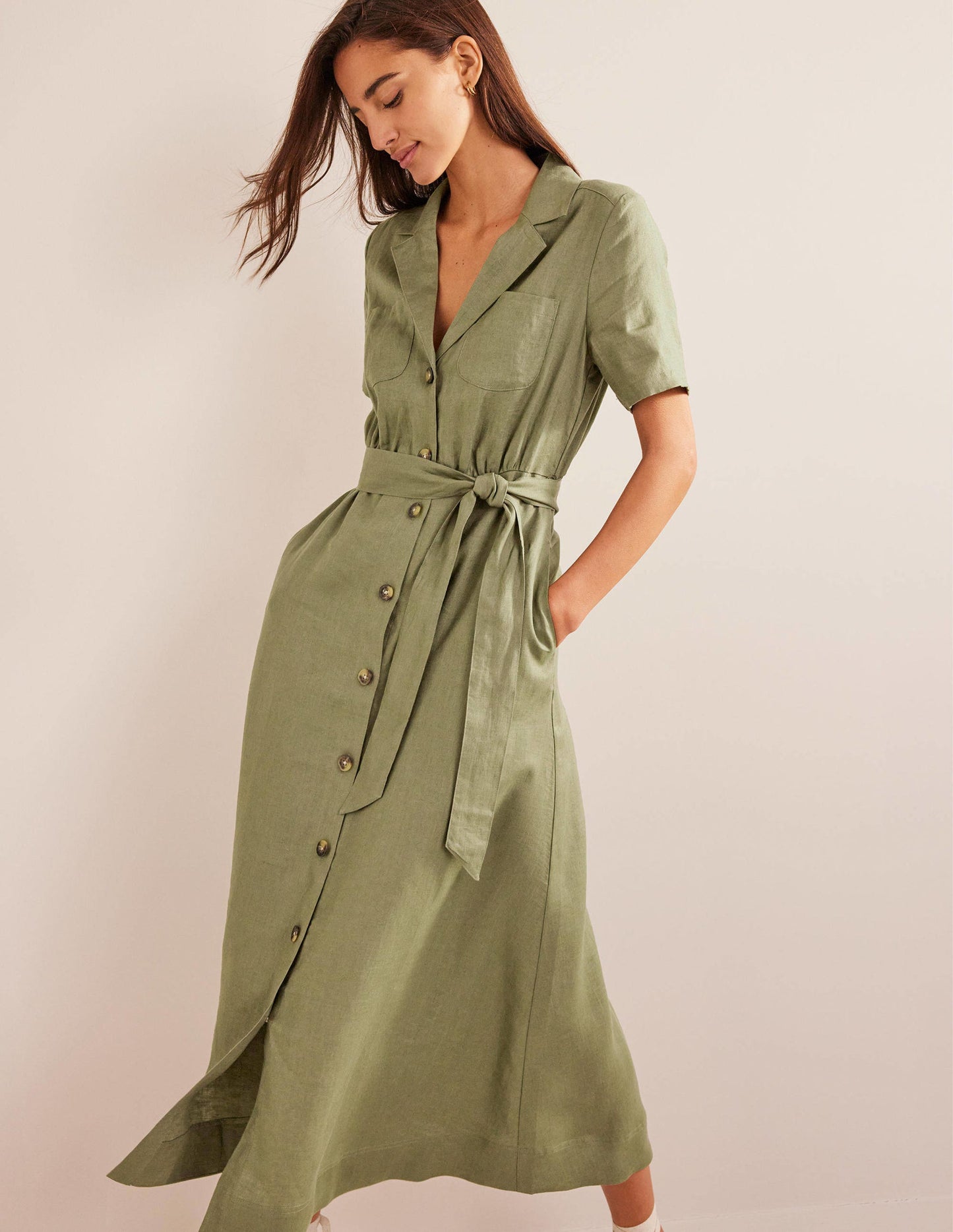 Linen Maxi Shirt Dress-Spruce