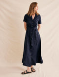 Linen Maxi Shirt Dress-Navy