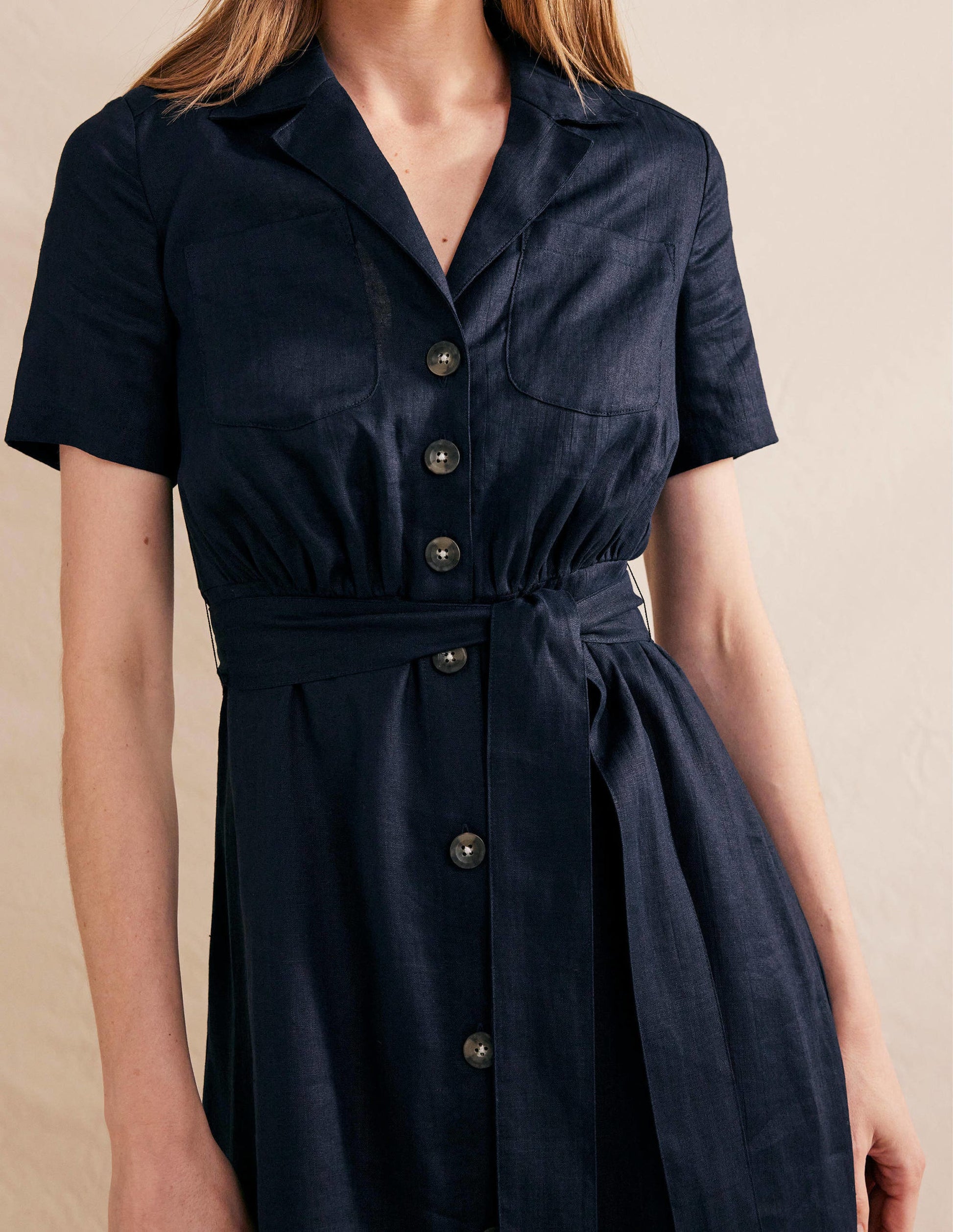 Linen Maxi Shirt Dress-Navy-2