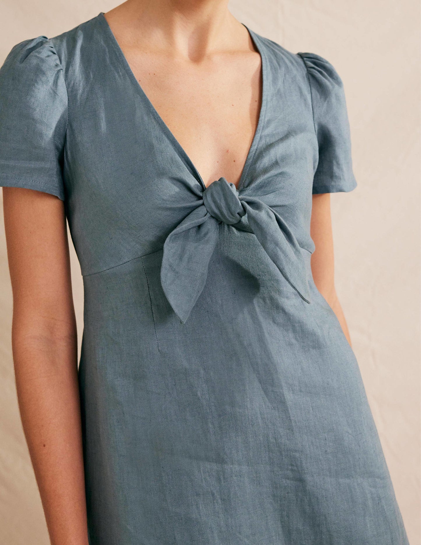 Tie Front Linen Midi Dress-Deep Sea Blue
