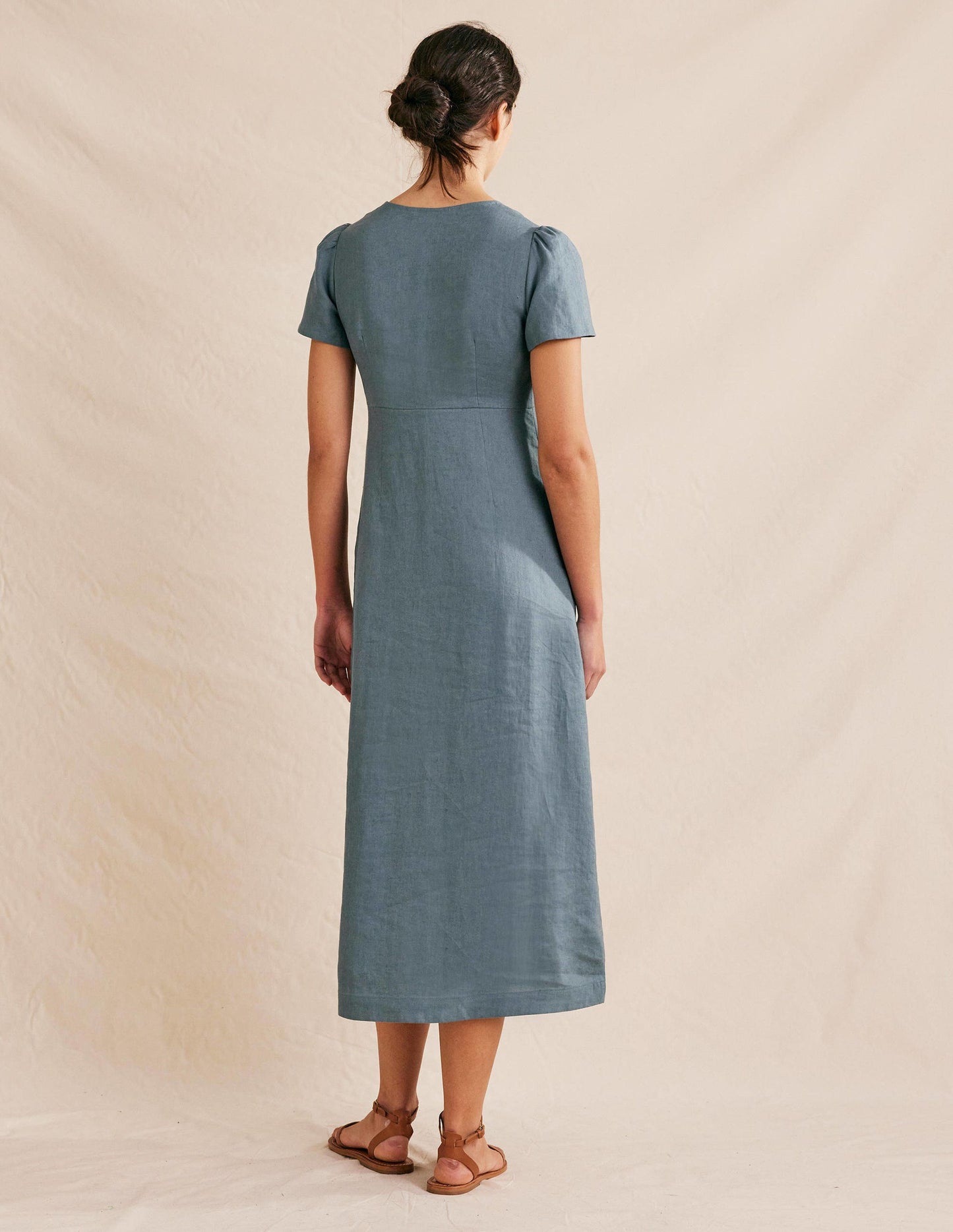 Tie Front Linen Midi Dress-Deep Sea Blue