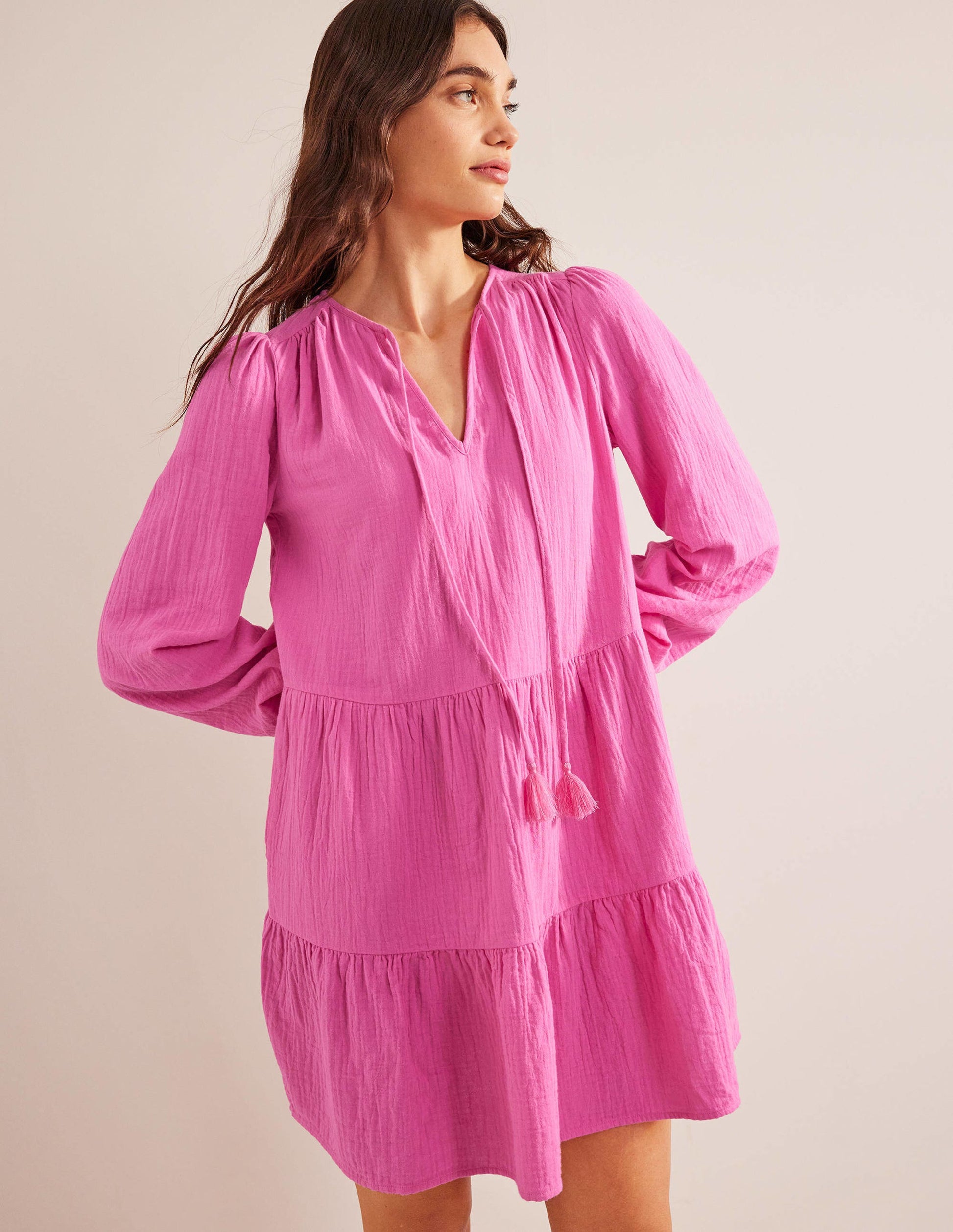 Cheesecloth Mini Dress-Festival Pink-1