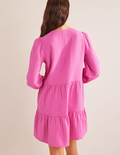 Cheesecloth Mini Dress-Festival Pink-3