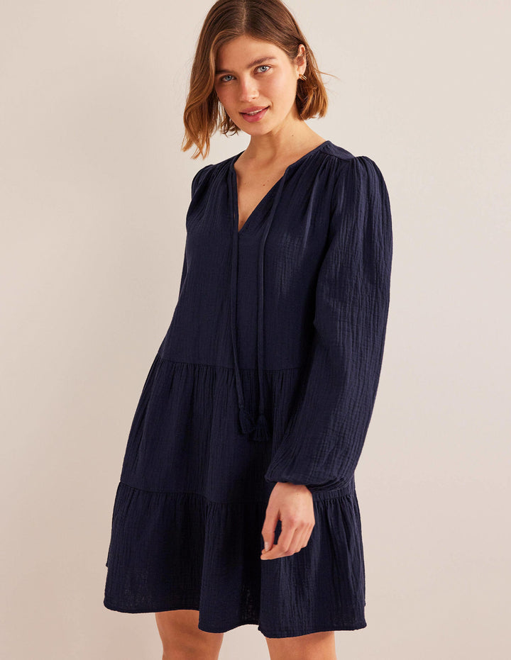 Cheesecloth Mini Dress-Navy