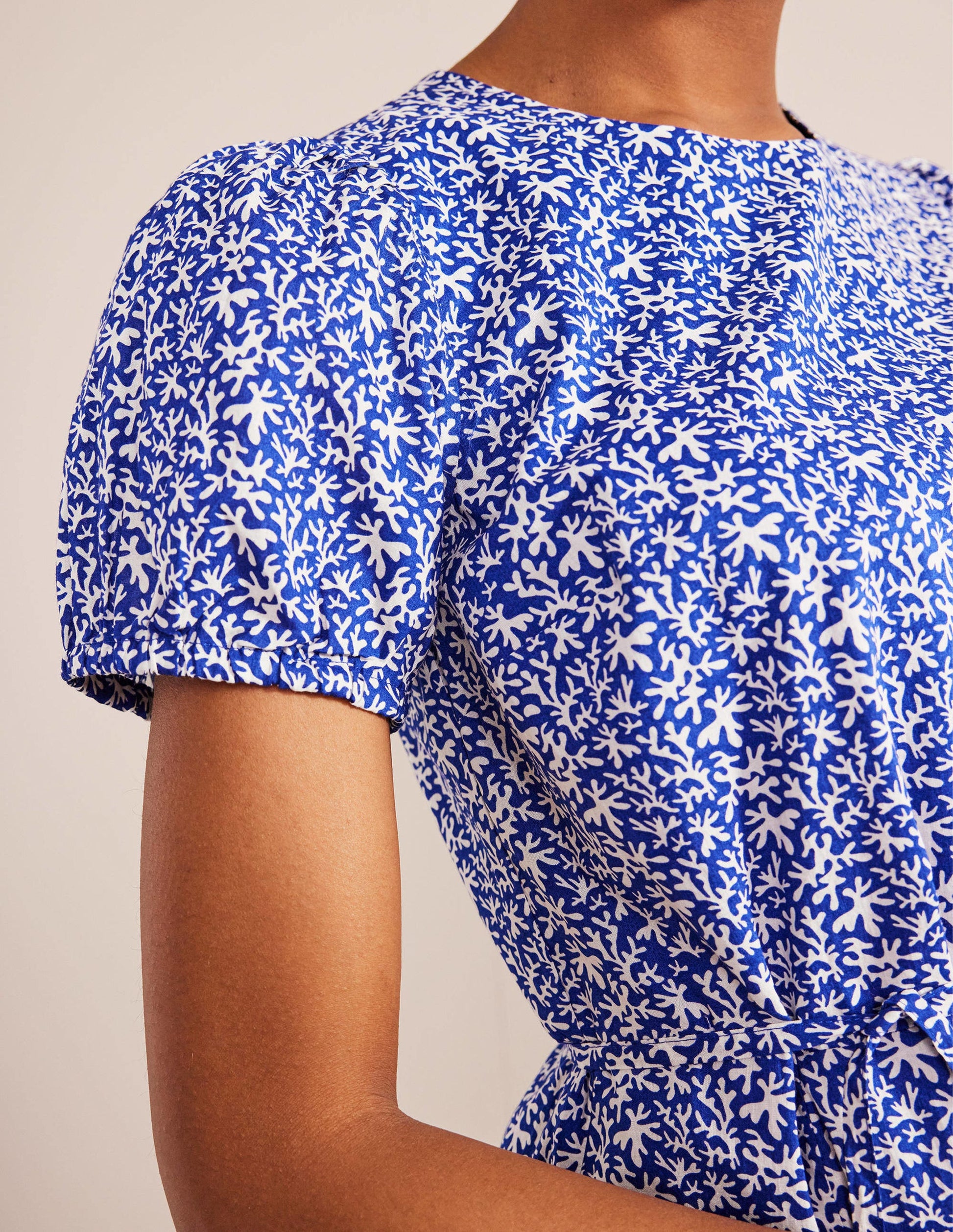 Full Skirted Mini Dress-Blue, Abstract Foliage-2