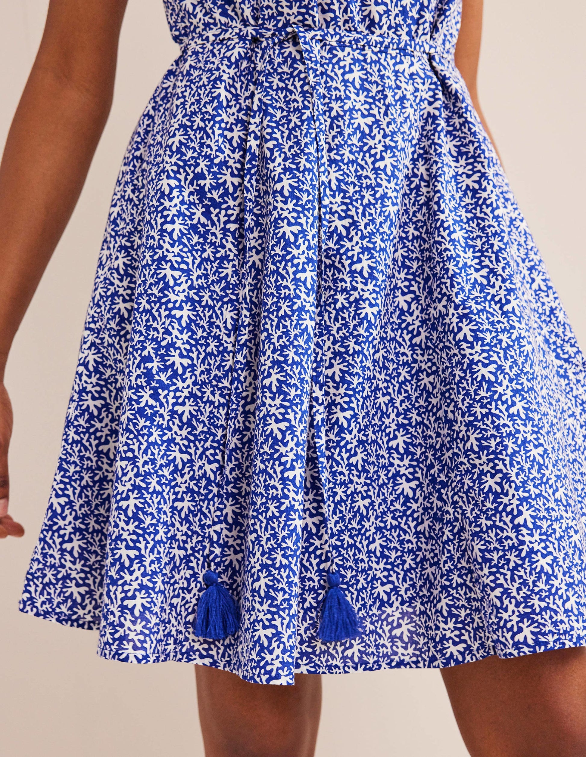 Full Skirted Mini Dress-Blue, Abstract Foliage-4