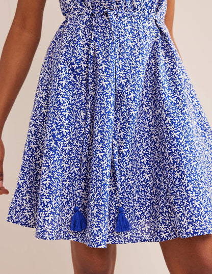 Full Skirted Mini Dress-Blue, Abstract Foliage-4