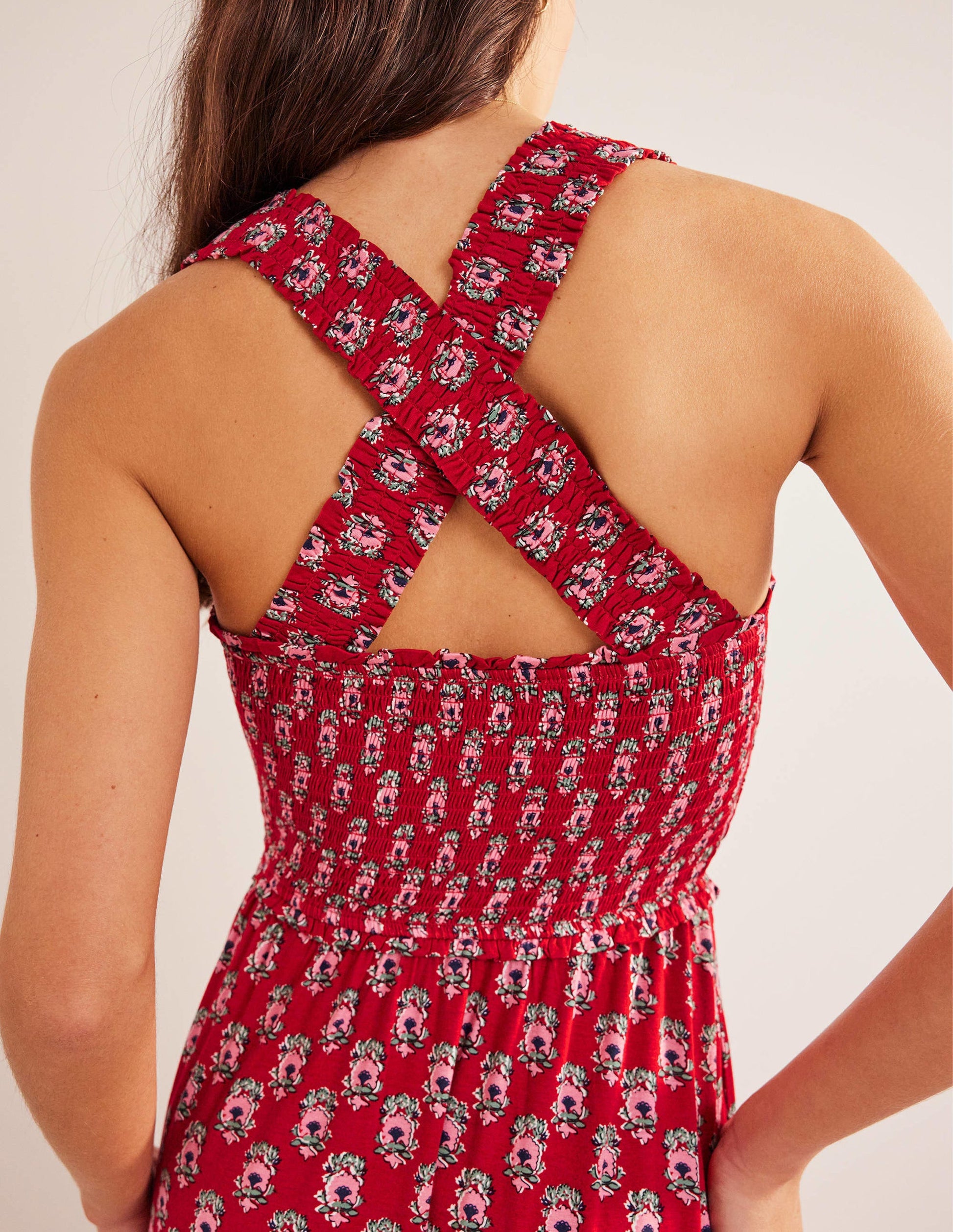 Cross Back Jersey Midi Dress-Poinsettia, Dainty Floret-2
