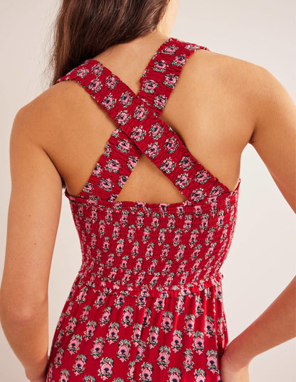Cross Back Jersey Midi Dress-Poinsettia, Dainty Floret-2