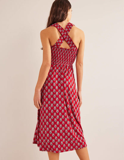 Cross Back Jersey Midi Dress-Poinsettia, Dainty Floret-3