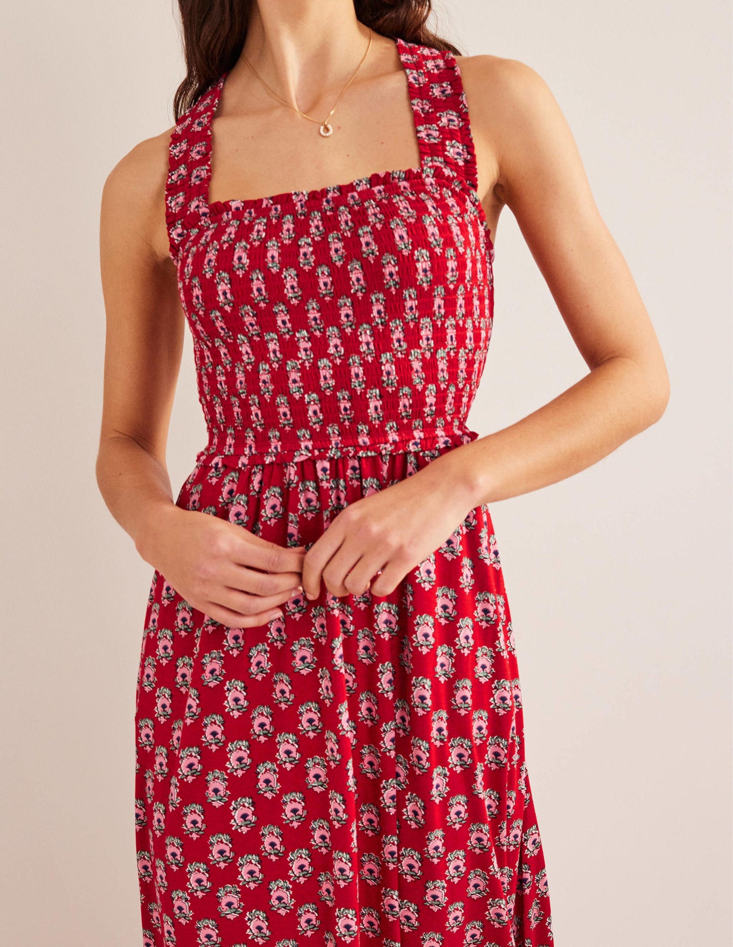Cross Back Jersey Midi Dress-Poinsettia, Dainty Floret