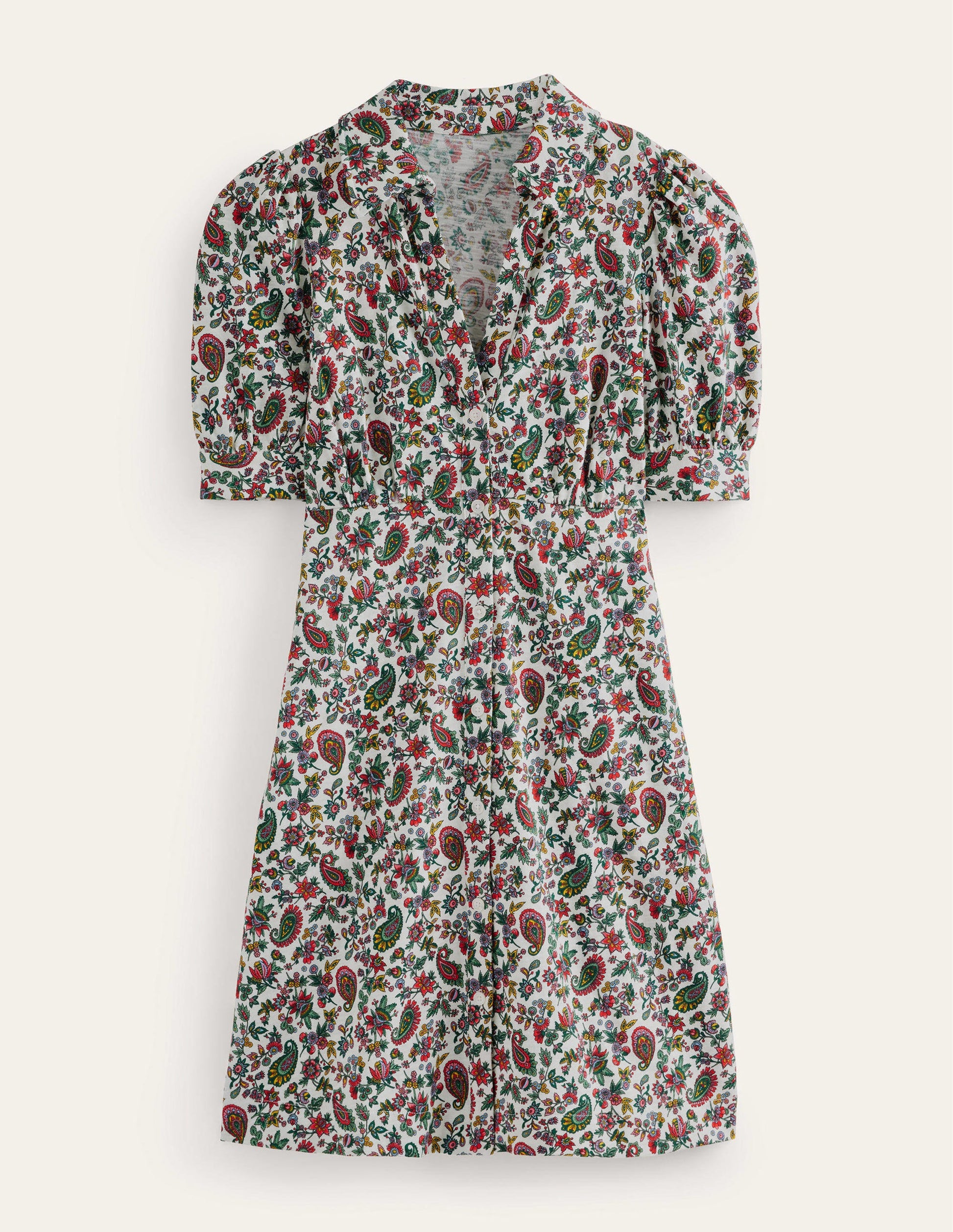 Button Jersey Mini Tea Dress-Multi, Dandelion Paisley-5