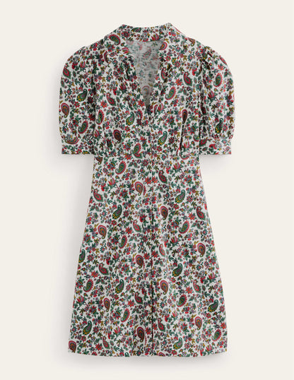 Button Jersey Mini Tea Dress-Multi, Dandelion Paisley-5