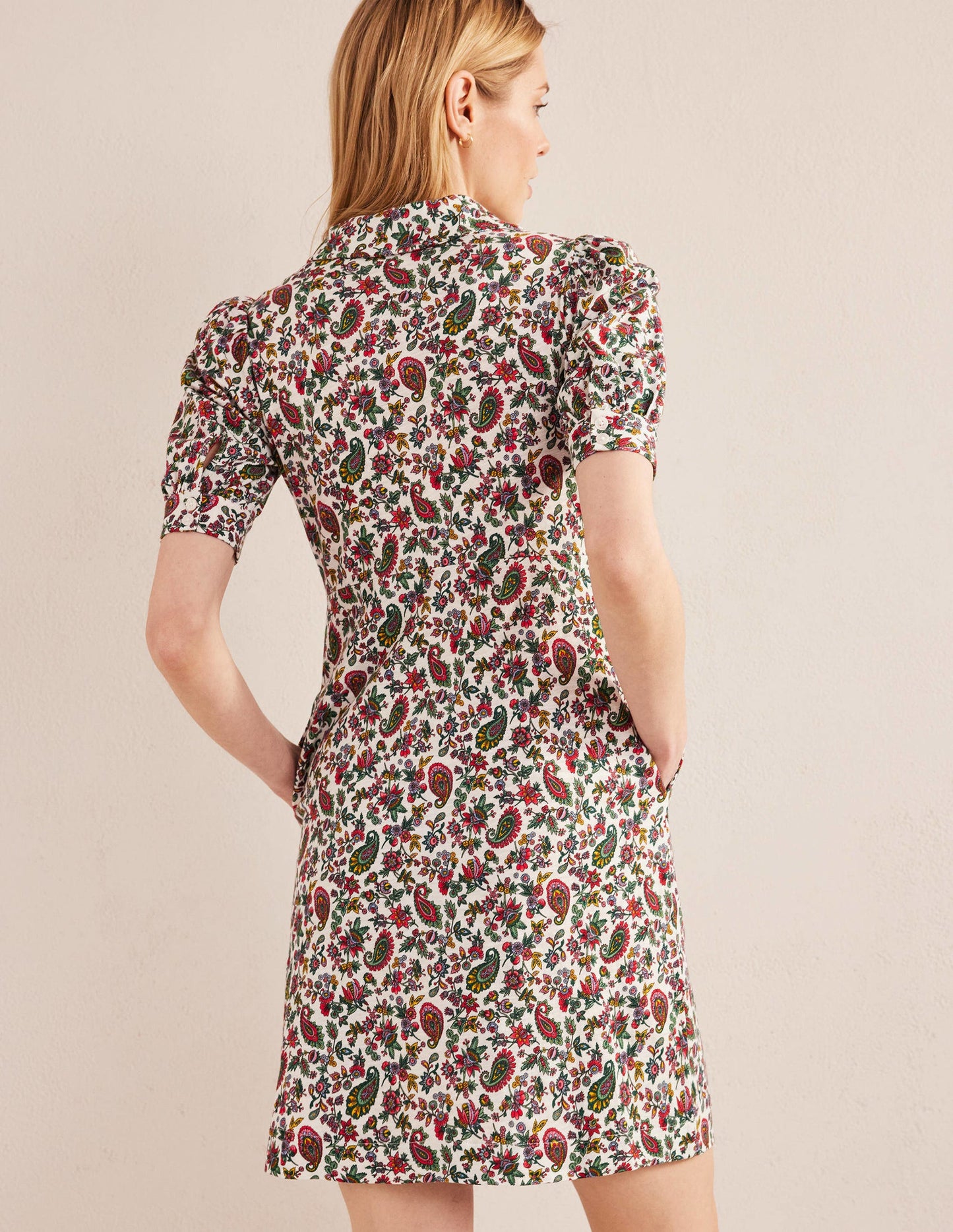 Button Jersey Mini Tea Dress-Multi, Dandelion Paisley