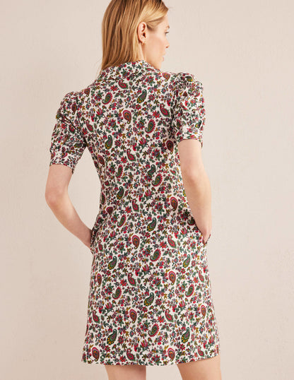 Button Jersey Mini Tea Dress-Multi, Dandelion Paisley-3