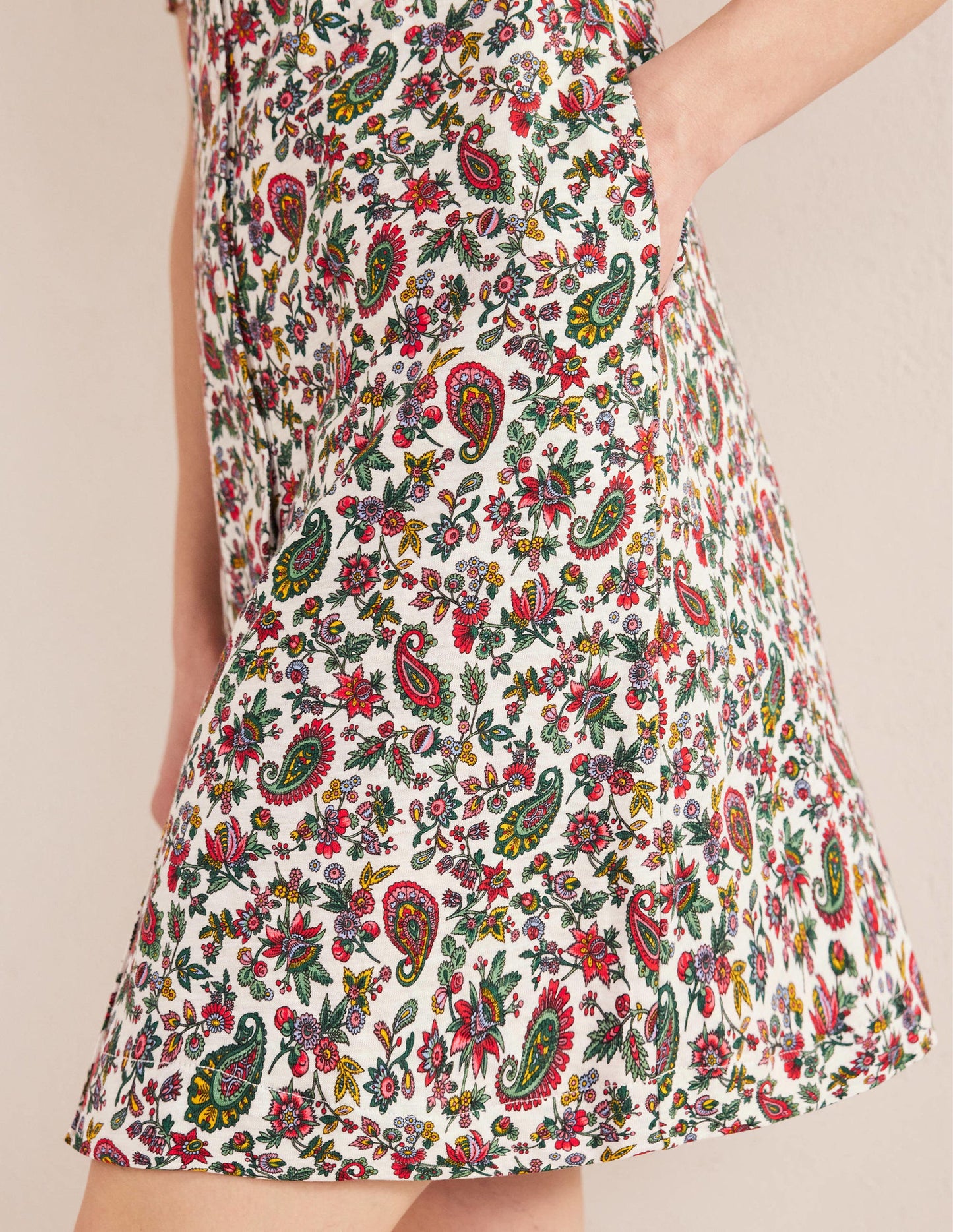 Button Jersey Mini Tea Dress-Multi, Dandelion Paisley