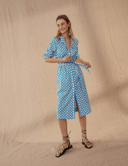 Collarless Midi Shirt Dress-Moroccan Blue, Geo Azure-5