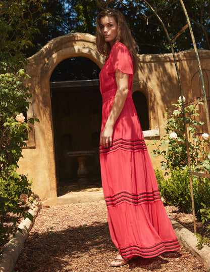 Trim Detail Maxi Dress-Hibiscus