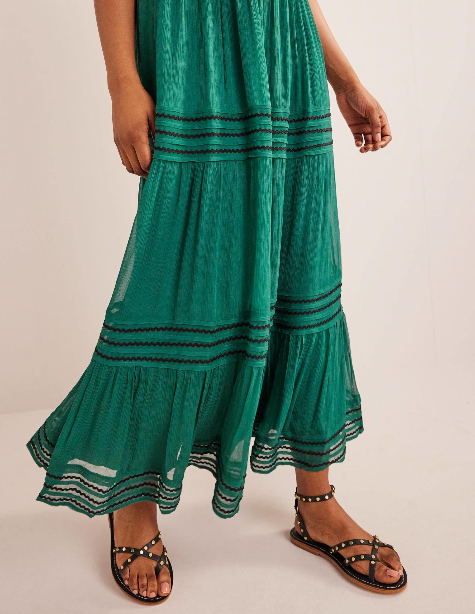 Trim Detail Maxi Dress-Deep Forest - Image 2