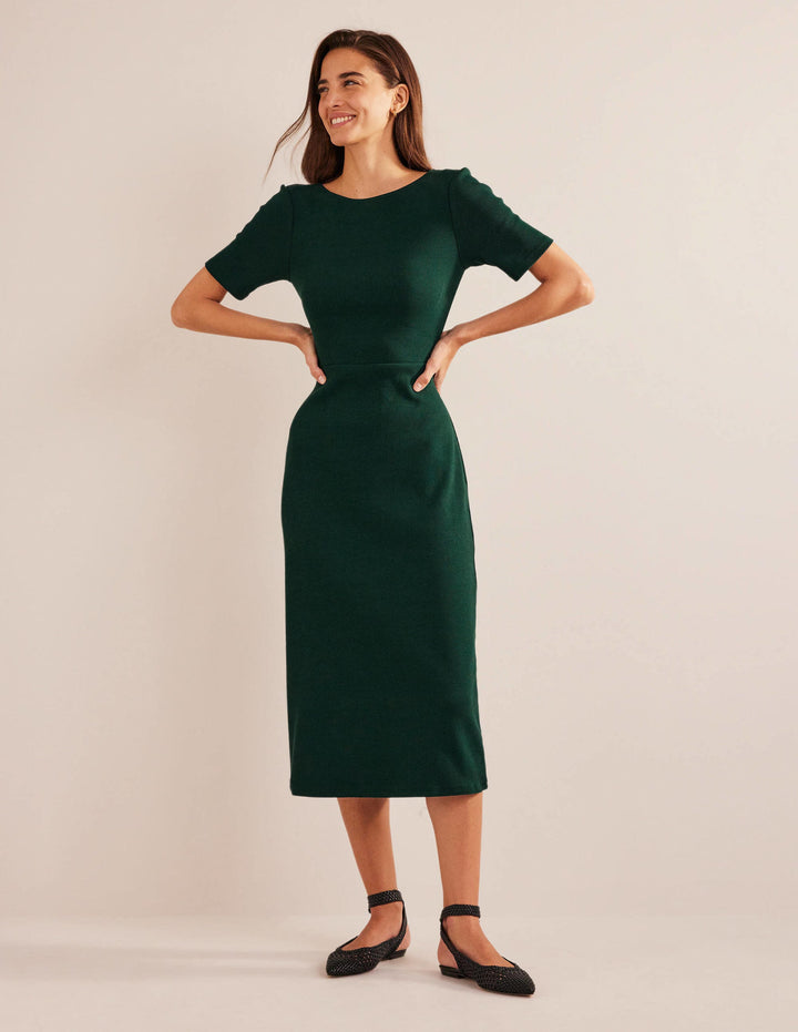Cut Out Rib Jersey Midi Dress-Emerald Night