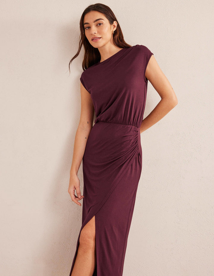 Column Jersey Maxi Dress-Dark Burgundy