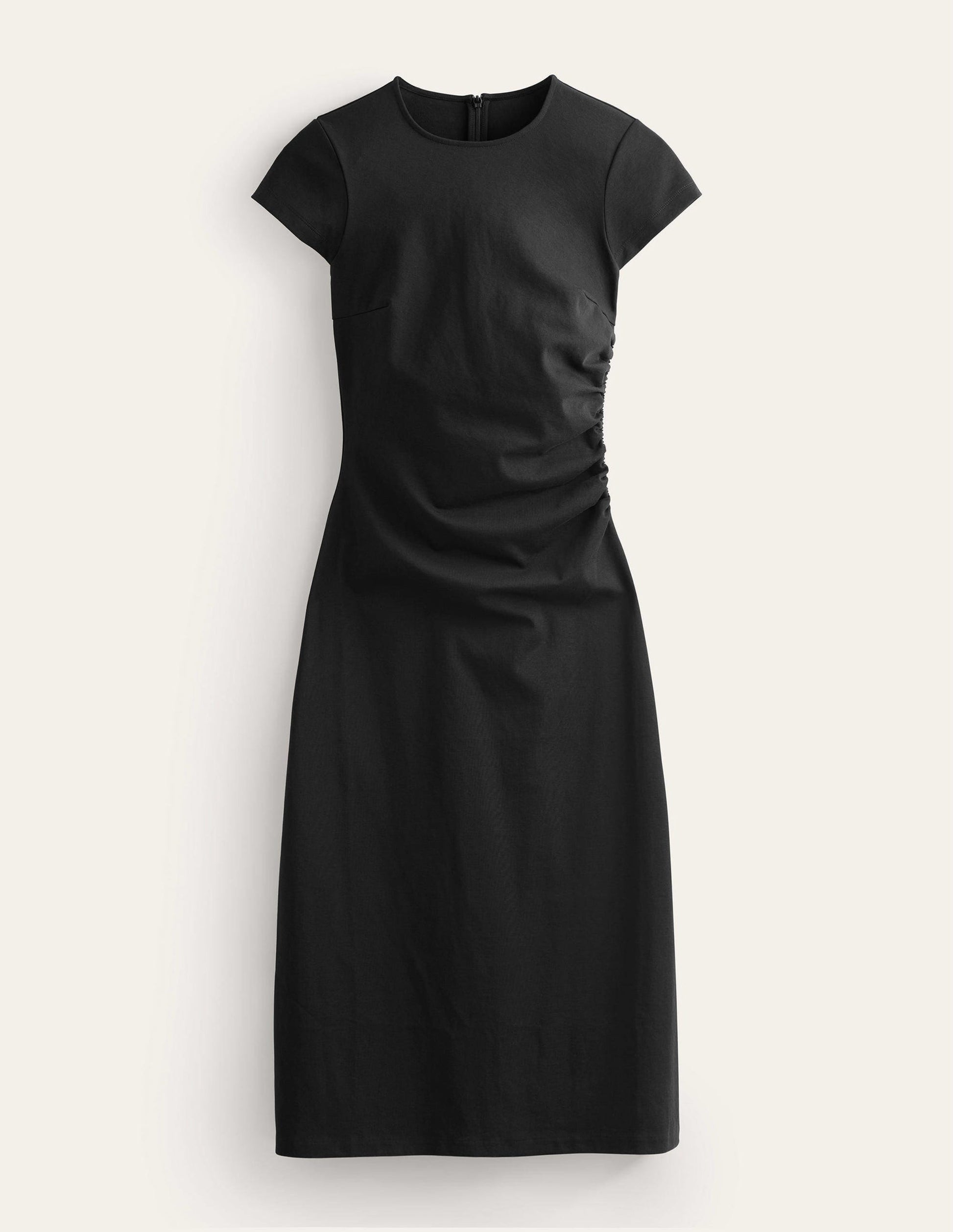 Side Ruched Jersey Midi Dress-Black-5