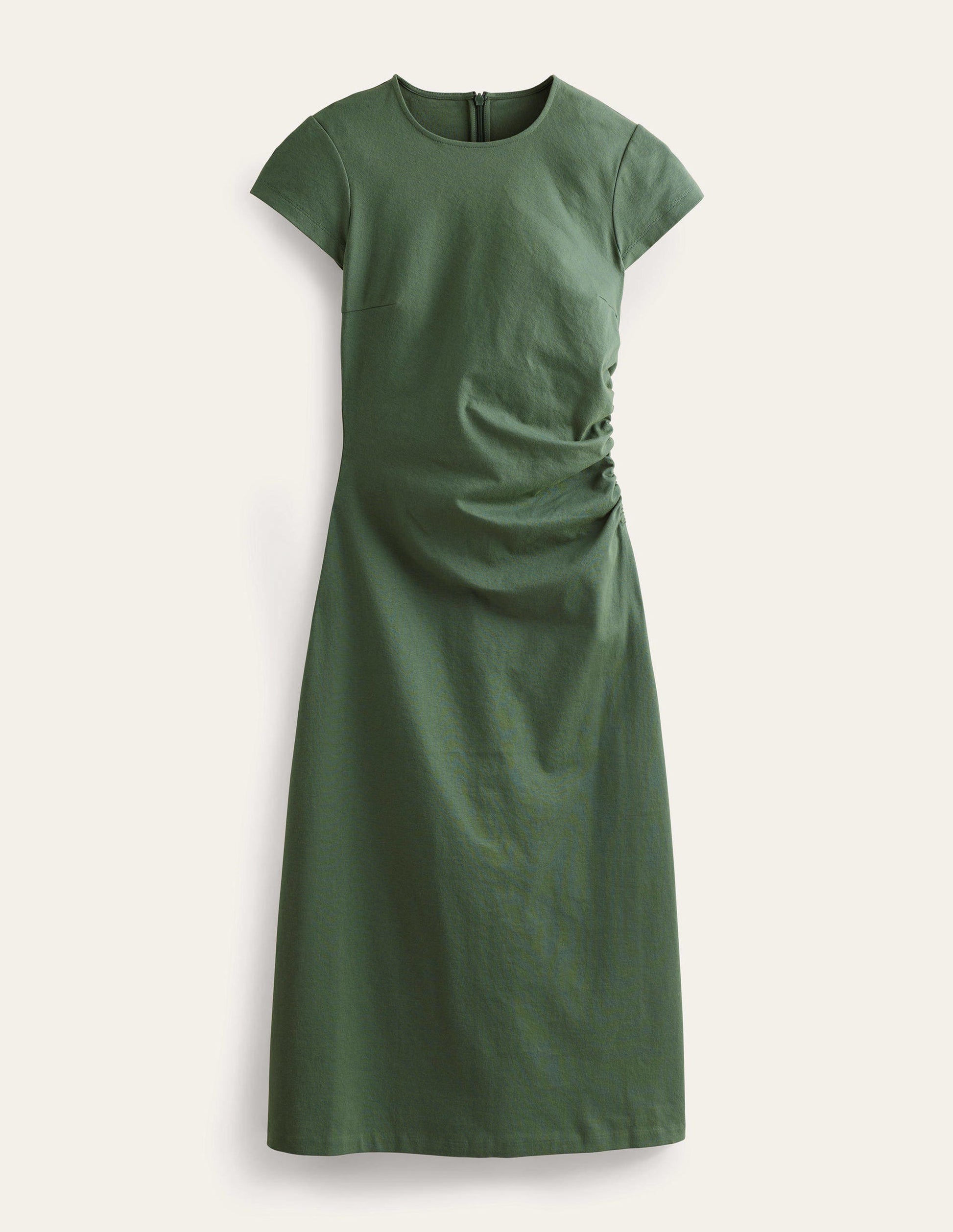 Side Ruched Jersey Midi Dress-Palm Leaf-5