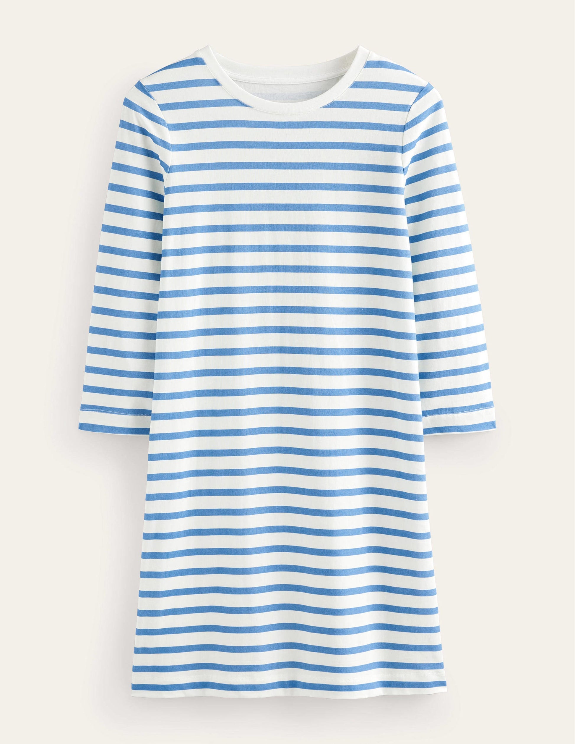 Jersey Mini T-Shirt Dress-Ivory and Blue Stripe-6