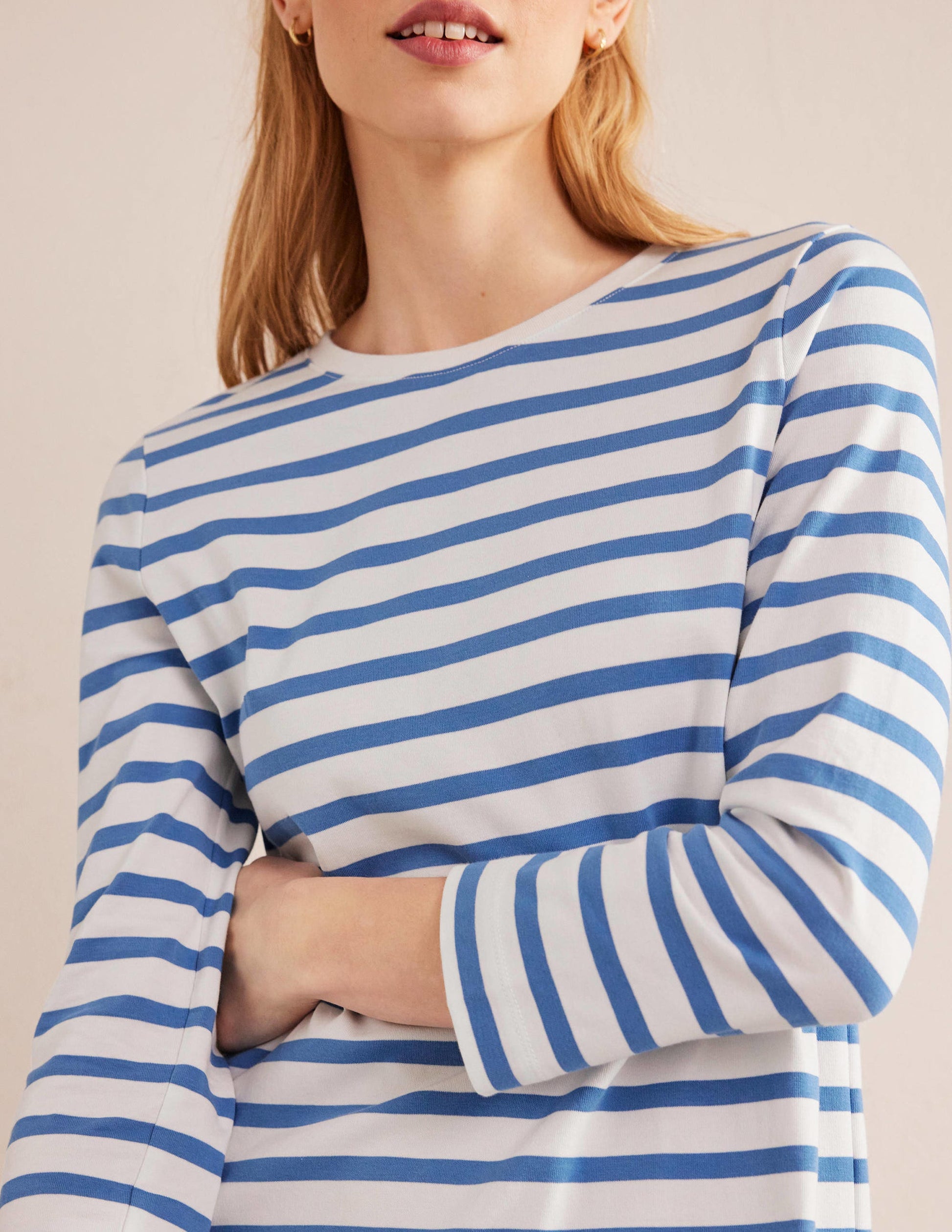 Jersey Mini T-Shirt Dress-Ivory and Blue Stripe-2