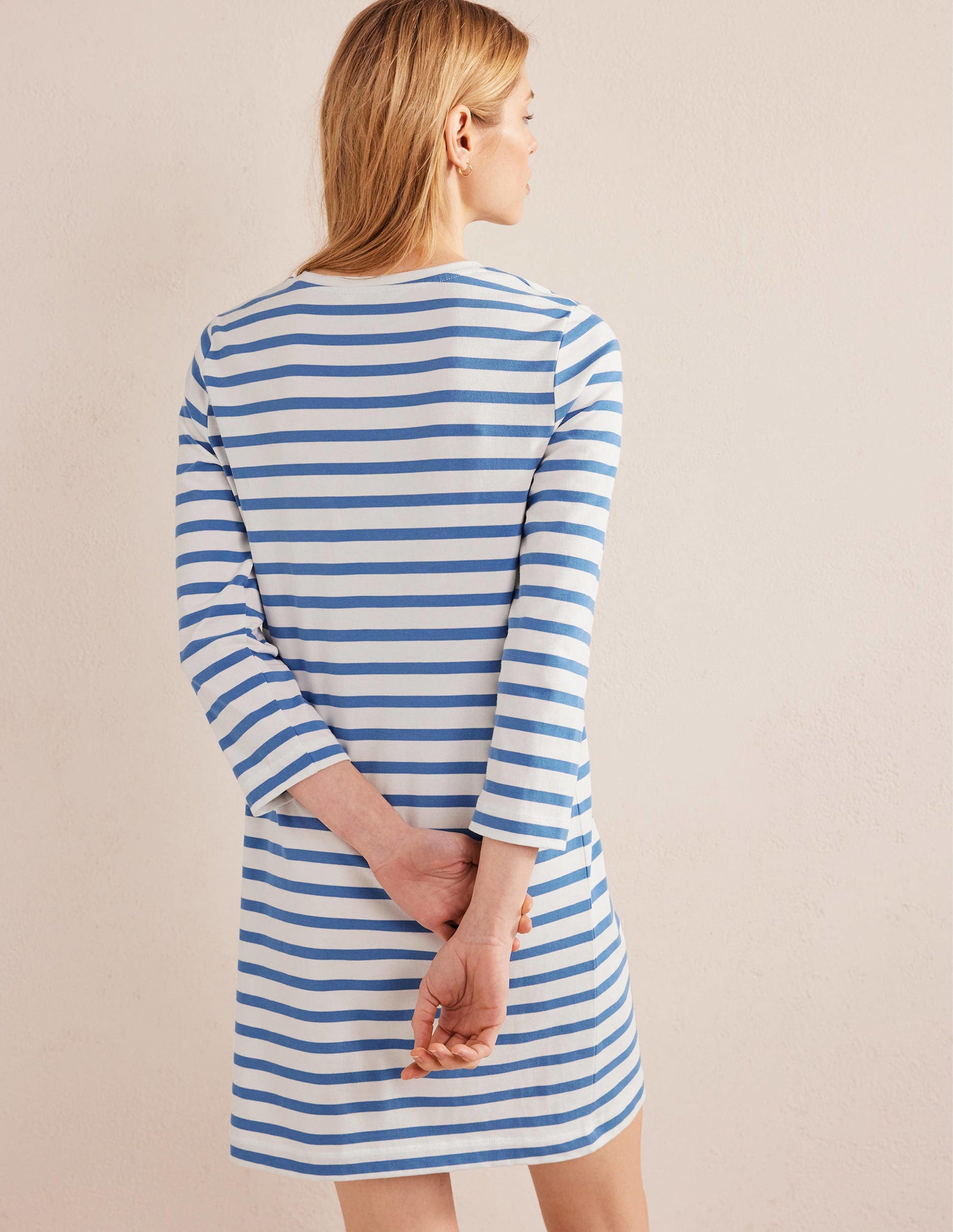 Jersey Mini T-Shirt Dress-Ivory and Blue Stripe-3
